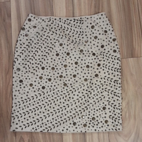 Lafayette 148 New York Cream/Beige Embellished Pencil Skirt.